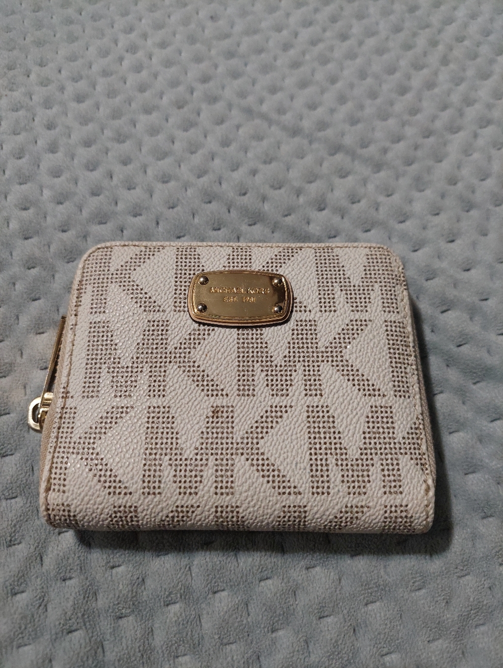 Michael Kors Cream and Brown MK Logo Zip-Around Wallet